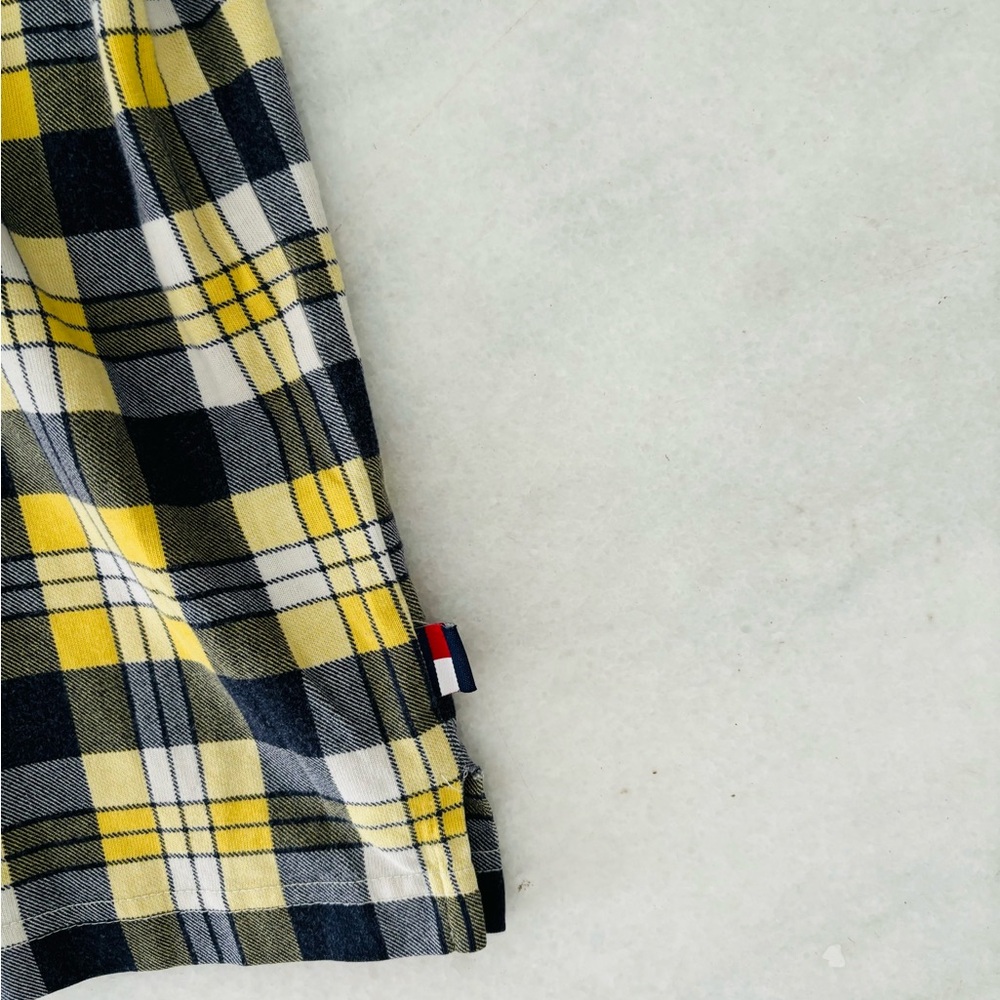 90s VTG Tommy Hilfiger Polo Shirt Yellow Blue Plaid Cotton Men XXL Preppy Grunge - Picture 8 of 9